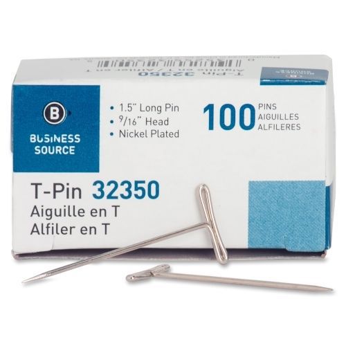 Business source high quality nickel-finish t-pin-1.5&#034;lx.56&#034;w -100/box- bsn32350 for sale