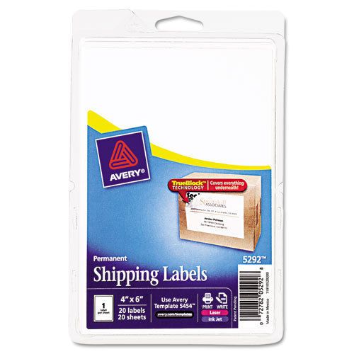 Laser/Inkjet Shipping Labels w/TrueBlock Technology, 4 x 6, White, 20/PK