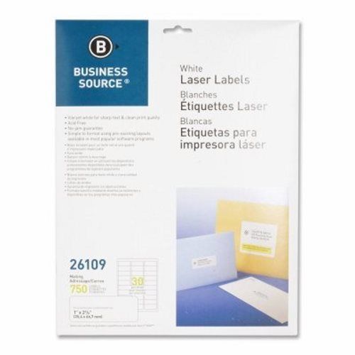 Business Source Mailing Labels, Laser, 1&#034;x2-5/8&#034;, 750/PK, White (BSN26109)