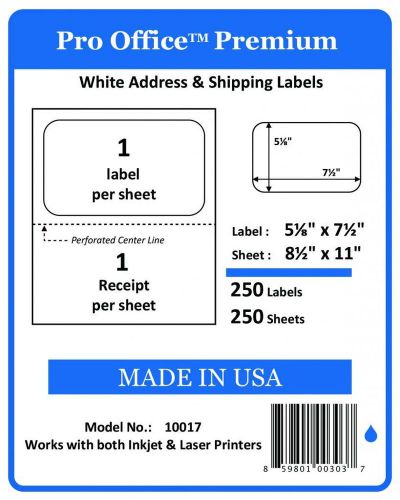 Po17 250 sheets/250 labels pro office selfadhesive shipping label with tear off for sale