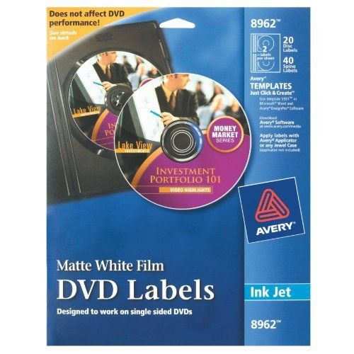 Avery dvd label - 20 / pack - circle - 2/sheet - inkjet - white (ave8962) for sale