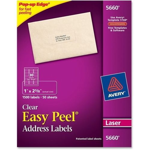 Avery Easy Peel Address Label -1&#034;Wx2.62&#034;L - 1500/Box - Laser, Inkjet