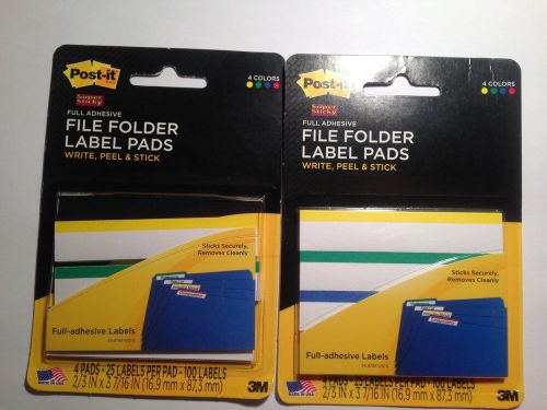 2 POST-IT Super Sticky File Folder Label Pads - 200 Labels