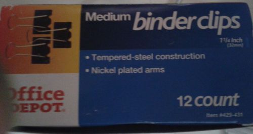 Medium Binder Clips.1 Doz.1-1/4 Inches. Steel Construction- Nickel Plated Arms.