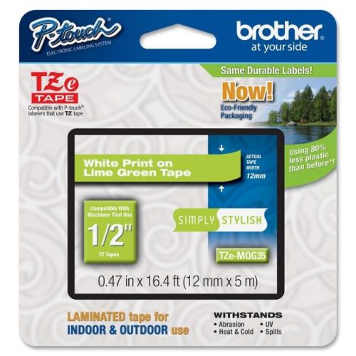 BROTHER INT L (SUPPLIES) TZEMQG35  1/4IN WHITE ON LIME