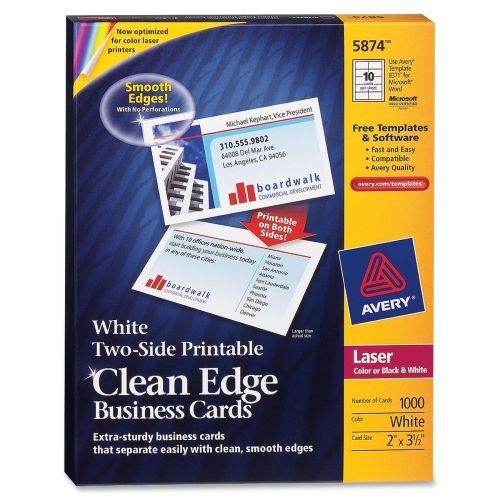 Avery clean edge business card - laser - 3.50&#034; x 2&#034; - 1000 / box - white for sale