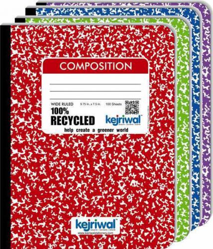 Kejriwal 100% Recycled Composition Notebook Ass. Marble 100ct WR 9.75&#034;x 7.5&#034;