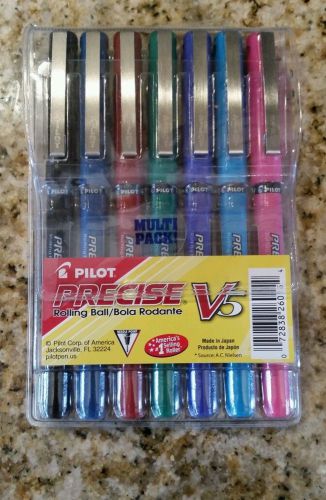 NEW Pilot Precise V5 Rolling Ball Pens, NEEDLE Point 7 Assorted Colors SEALED