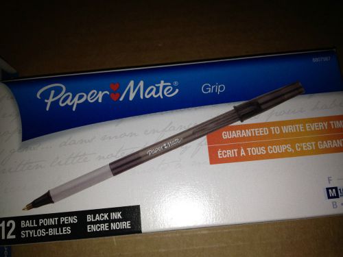 Paper Mate Grip Ballpoint Pens Black Ink 12 Pens  8807987  NEW LOOK!!!!