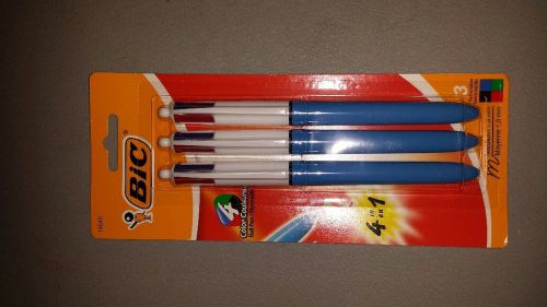 3 Pack x Bic 4 Multi Colour All In 1 Retractable Pen Blue Red Black Green Color