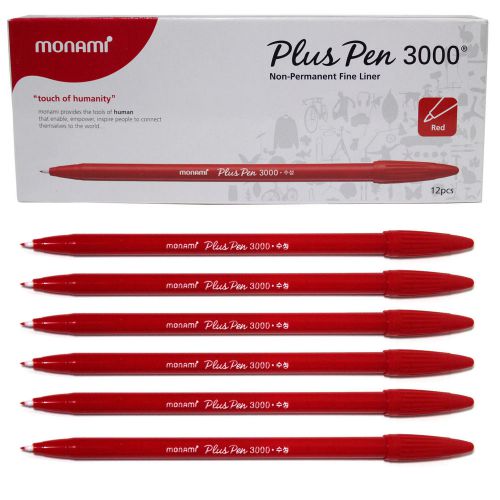 Monami Plus Pen 3000 Office Sign Pen Water Based Ink  - Red (12Pcs) 1 Dozen