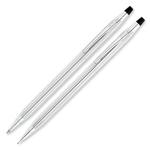 A.T. Cross Company Ballpoint Pen/Pencil, Chrome/Black Top, Set. Sold as Set