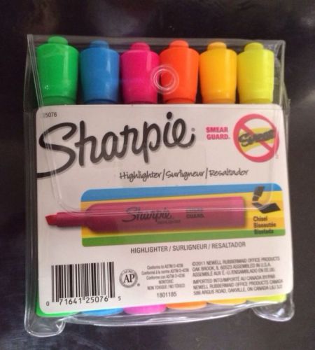 New Sharpie Accent Tank Highlighter Chisel Tip 6Pk Markers