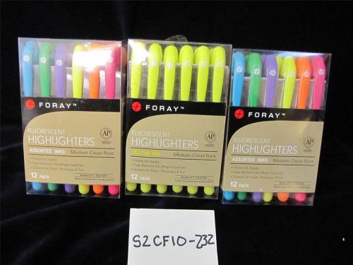 3 Boxes Foray Flourescent Highlighters Multi and Yellow