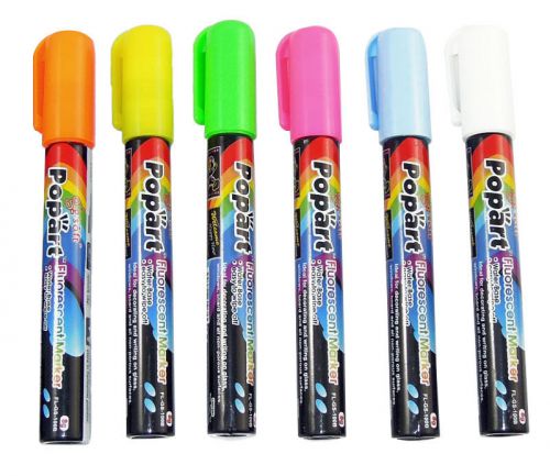 New 6 neon colors blackboard board fluorescent marker liquid pen chalk set pack for sale