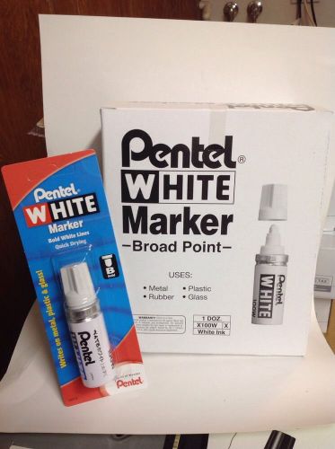 Pentel White Marker Perm Ink Broad Point (Pentel 100W) - 12/pk