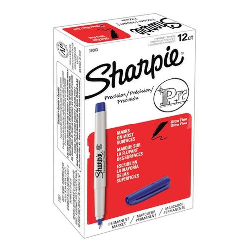Sharpie Permanent Marker Pen Ultra Fine Tip Blue 1 Box 37003