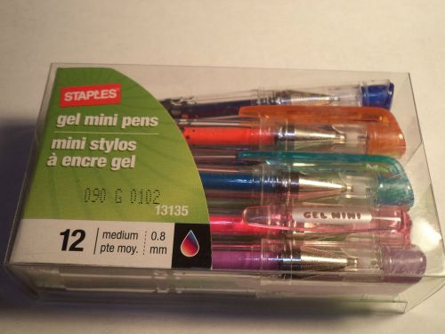 Staples gel mini pens medium 0.8 mm 12 Pack Model 13135 colors Ink NIB MEDIUM