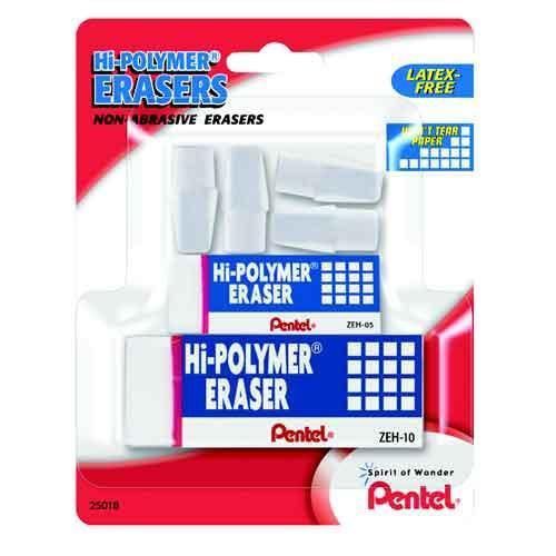 Pentel Hi-Polymer Eraser Mixed Pack 4 Cap Erasers 1 Small Block 1 Large Block