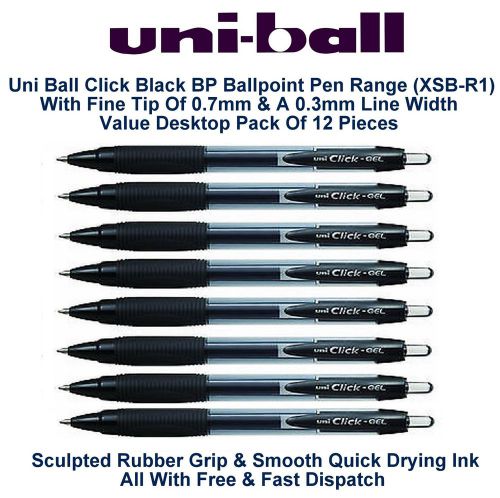 Uni Ball Click Bp Black Ballpoint Rollerball Pen Retractable 12 Pens Pack Xsg-R1