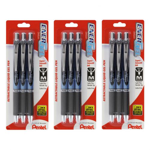 Pentel energel deluxe rtx retractable liquid gel pens, 0.7mm, black ink, 9/pack for sale