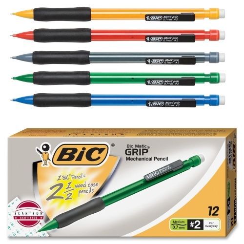 BIC Bicmatic Grip Mechanical Pencil - 0.7 mm - Assorted Barrel - 12/Pack
