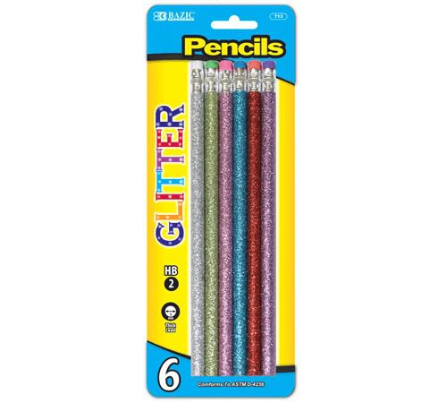 BAZIC Metallic Glitter Wood Pencil w/ Eraser (6/Pack), Case of 24