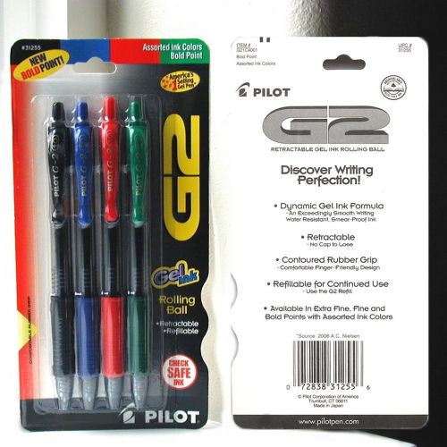 NEW SEALED PILOT G2 GEL 1.0mm BOLD ASSORTED COLORS 4-PACK  #31255