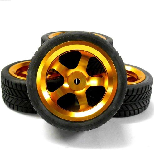 122061 1/10 Scale RC Car On Road Wheel and Tread Tyre Orange Alloy 5 Spoke x 4