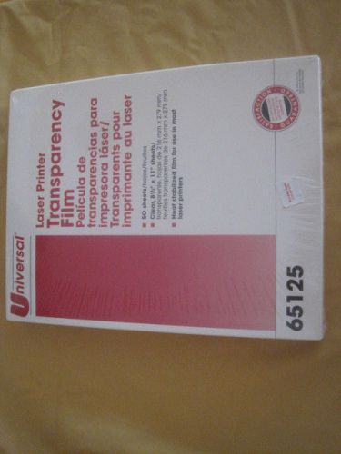 NEW SEALED Univesal 50 SHEETS 8.5x11 65125 LASER PRINTER TRANSPARENCY FILM CLEAR