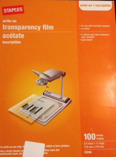 Staples 23246 100/Pack Write-On Transparency Film. NIB, High Quality!!!