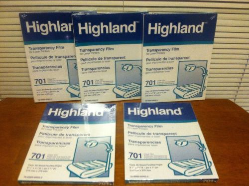 5 Boxes (250 sheets) 3M Highland 701 Transparency Film for Laser Printer-Sealed
