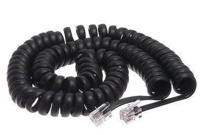 Lot of 10  12&#039;  FLAT  BLACK HANDSET COIL RECEIVER CURLEY PHONE CORDS