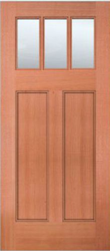 Exterior Entry Mahogany Craftsman Flat Panel Solid Stain Grade 3 Lite Wood Doors