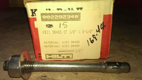 Hilti kwik bolt 2 stainless steel wedge anchors 1/2&#034; x 5 1/2&#034; box of 15 for sale