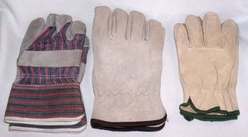 3 Pairs of Leather Work Gloves NEW Out of Package Sized Medium Lined Garden work