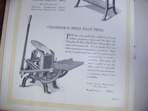 RARE Chandler &amp; Price Letterpress Printing Press - Antique CP Catalogue Ca 1918