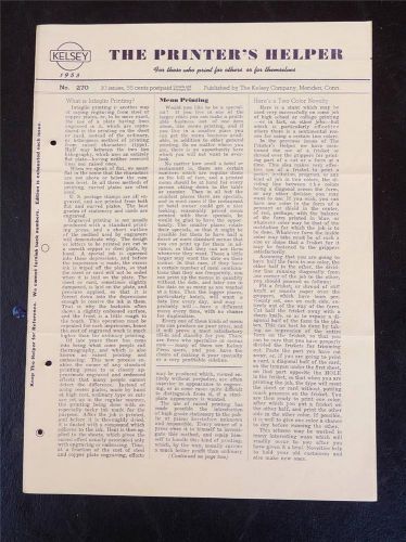 VINTAGE ORIGINAL1953 THE PRINTER&#039;S HELPER ISSUE 270 KELSEY CO PRINTING PRESS (c