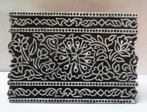 INDIAN WOODEN HAND CARVED TEXTILE PRINTING ON FABRIC BLOCK STAMP FLORAL DESIGN
