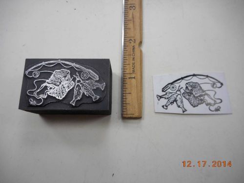 Letterpress Printing Printers Block, Fishing, Creel, Pole, Stringer of Fish