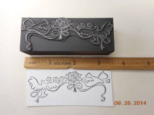 Letterpress Printing Printers Block, Wedding Bouquet carried on Ribbon by Doves