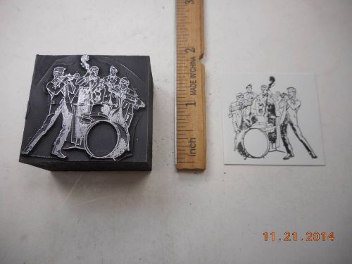 Letterpress printing printers block, musical band w drums, guitar, bass, trumpet for sale