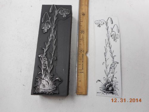 Letterpress Printing Printers Block, Tiger Lily Flower Bulbs w Lily of Valley