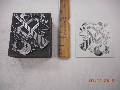 Letterpress Printing Printers Block, Party Balloons, Bell, Horn, Music Note