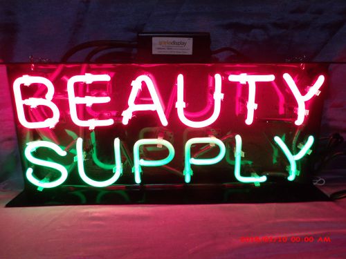 &#034;BEAUTY SUPPLY&#034; 10&#034;X24&#034; NEON BUSINESS SIGN RED &amp; GREEN COLOR EXCELLENT