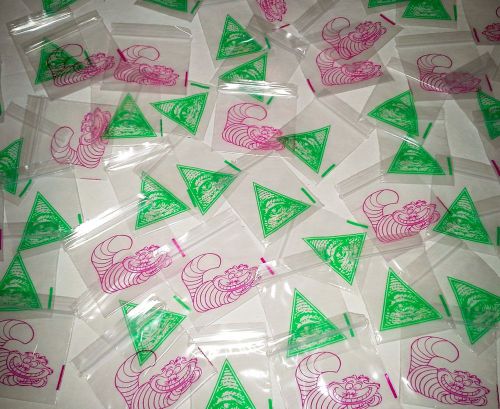 100 Mixed Baggies (Cheshire Cat &amp; Illuminati) Psychedelic, Rave - Zip Dime Bags