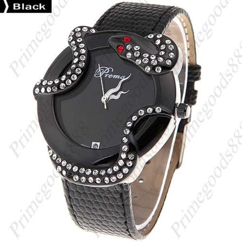 Snake PU Leather Band Rhinestone Quartz Wrist Wristwatch Women&#039;s Black