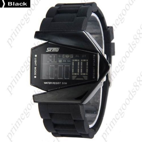Waterproof LCD Sports Digital Sport Silica Gel Free Shipping Wristwatch in Black