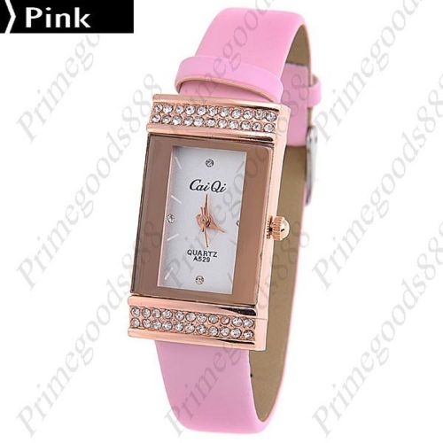 Square Rhinestone PU Leather Free Shipping Quartz Wrist Wristwatch Women&#039;s Pink