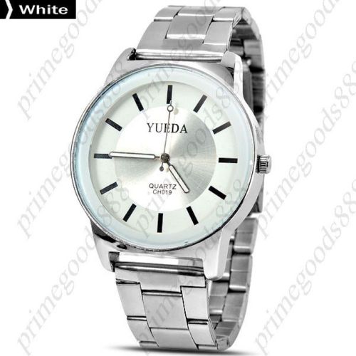 Silver stainless steel round quartz analog wrist men&#039;s wristwatch white face for sale